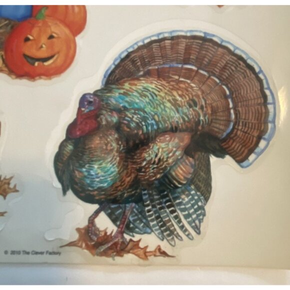 Fall Thanksgiving Window Clings Lot 4 Sheets Pumpkins Turkeys Vinyl 2010 Taiwan - Picture 7 of 16